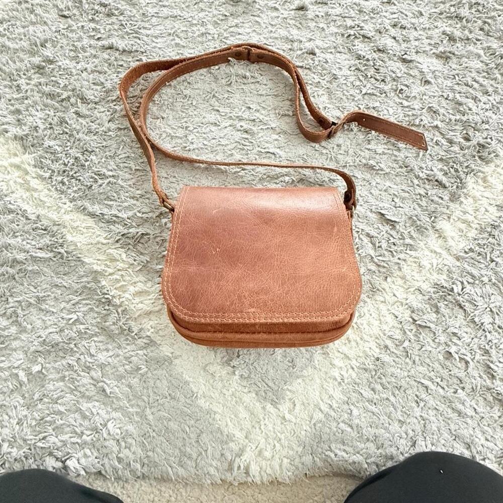 Tan real leather crossbody bag